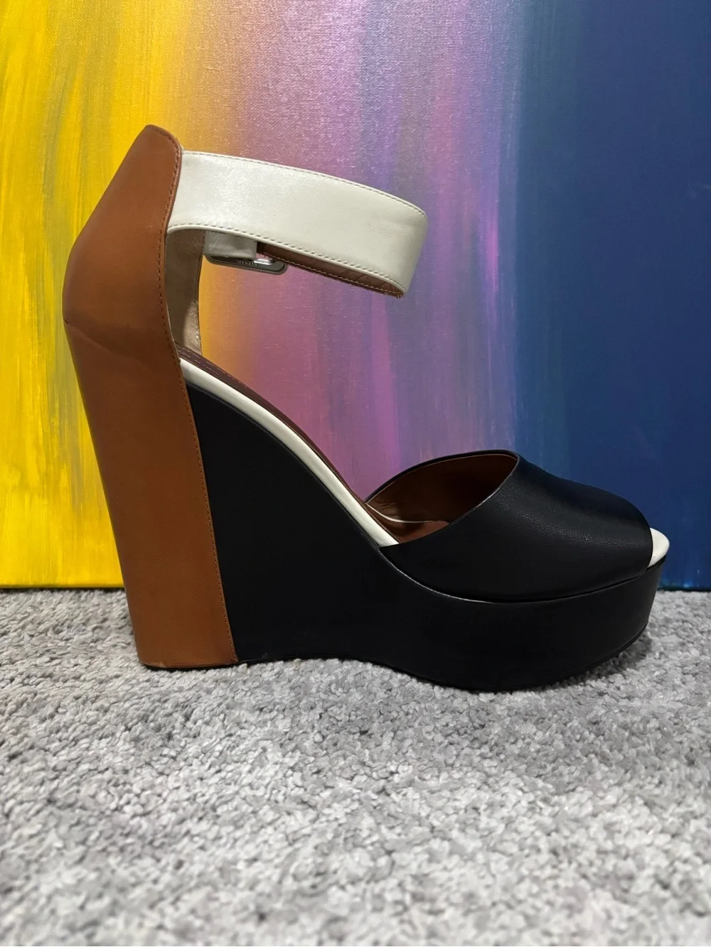 NIB Liviana Conti Italian Leather Wedge Sandals - Size 41